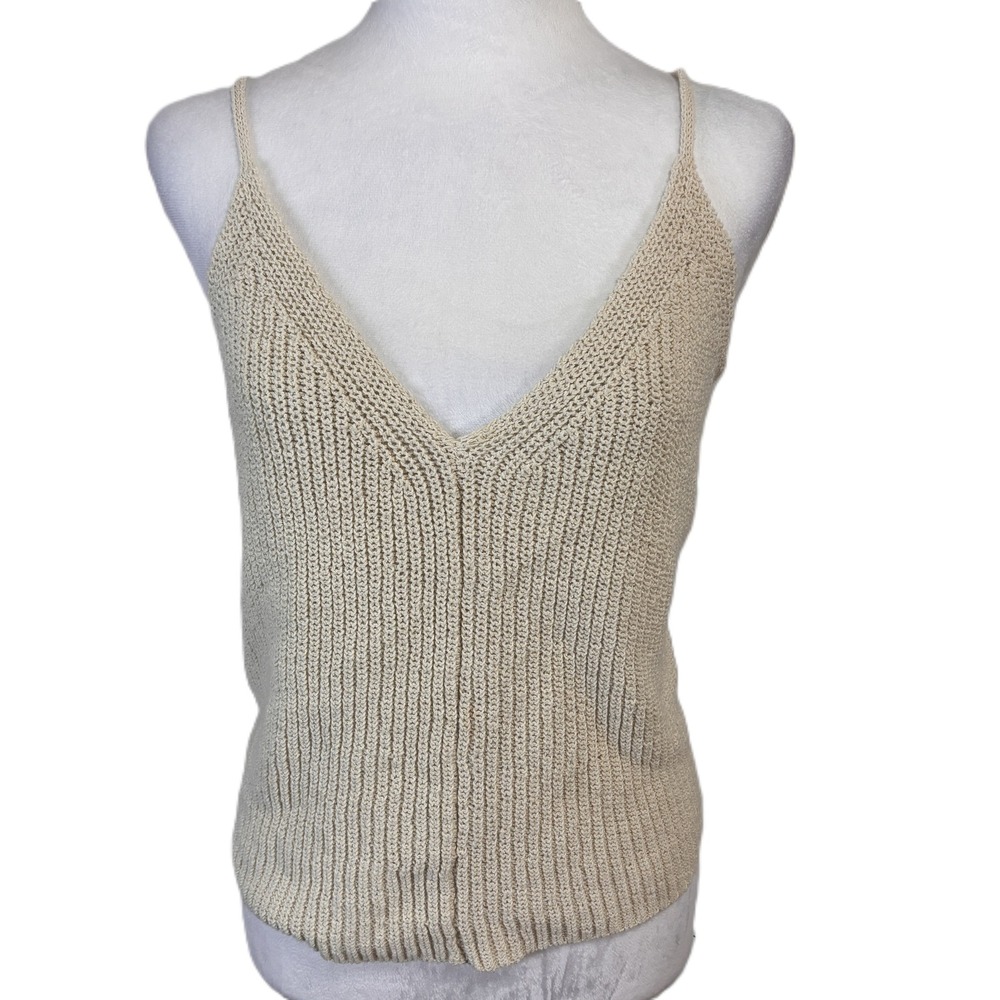 Zara Knit Cami Tank Top Womens M Ivory V-Neck Crochet Boho‎ Minimalist Festival